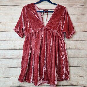 Free People Ivy Velvet Mini Dress Swing Flowy Boho Western Maroon Size XS/TP